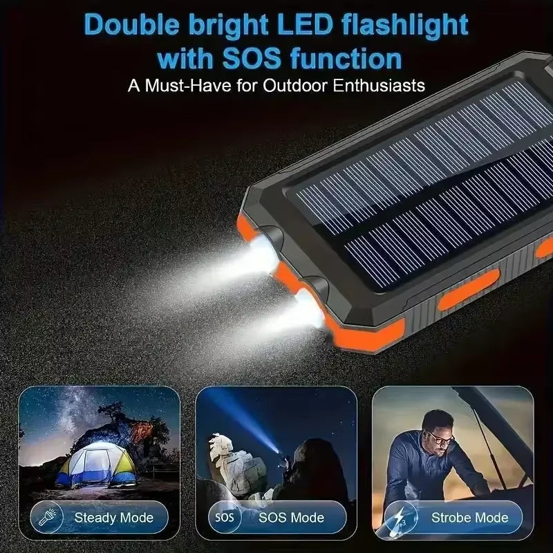 4-In-1 Solar Power Bank 10000Mah - Portable Charger+Flashlight for Outdoor Camping