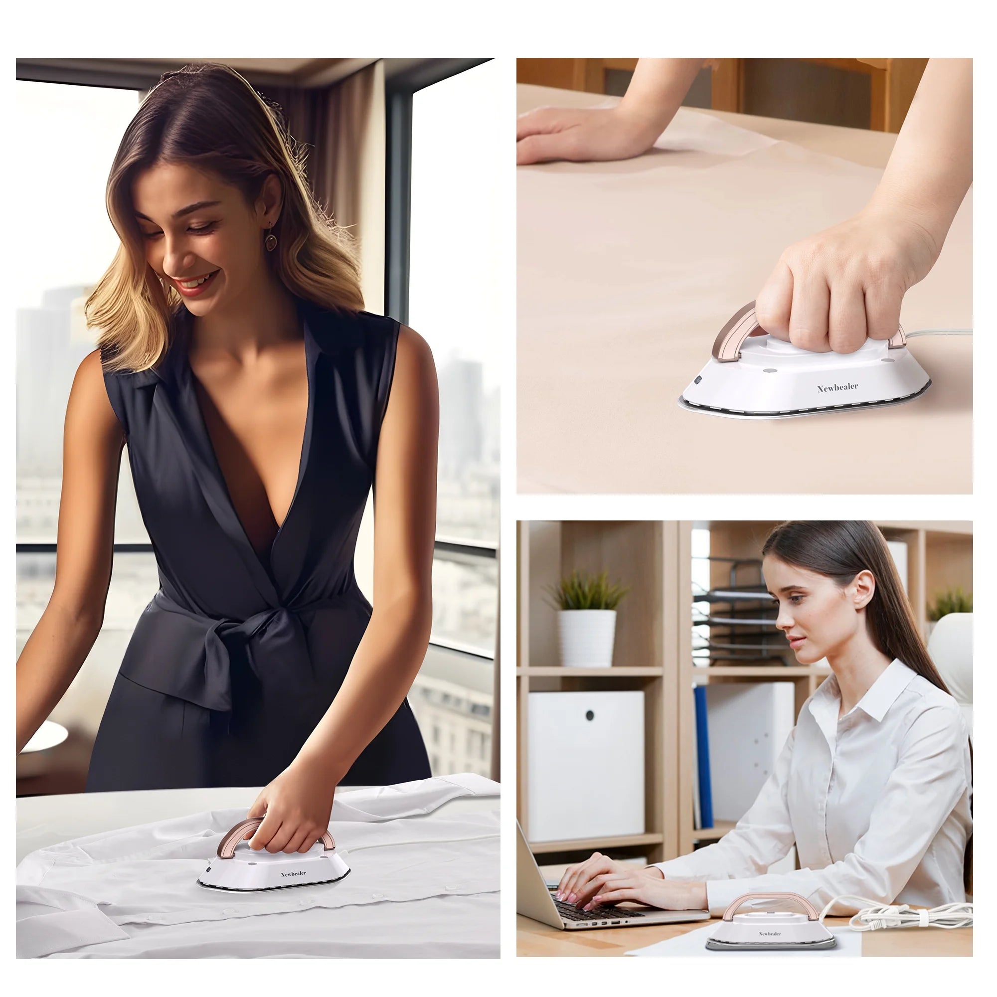 Dual Voltage Travel Iron - 100V-240V Portable Iron for Clothes,0.8Lb Ultra-Lightweight,Non-Stick Ceramic Soleplate, 302°F Mini Iron for Craft (Rose Gold)​