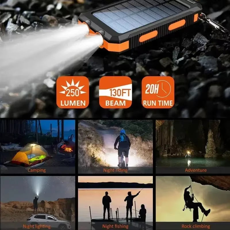 4-In-1 Solar Power Bank 10000Mah - Portable Charger+Flashlight for Outdoor Camping