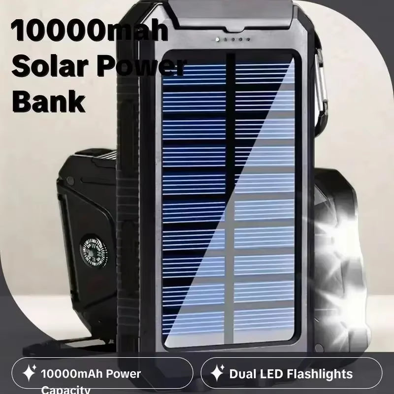 4-In-1 Solar Power Bank 10000Mah - Portable Charger+Flashlight for Outdoor Camping