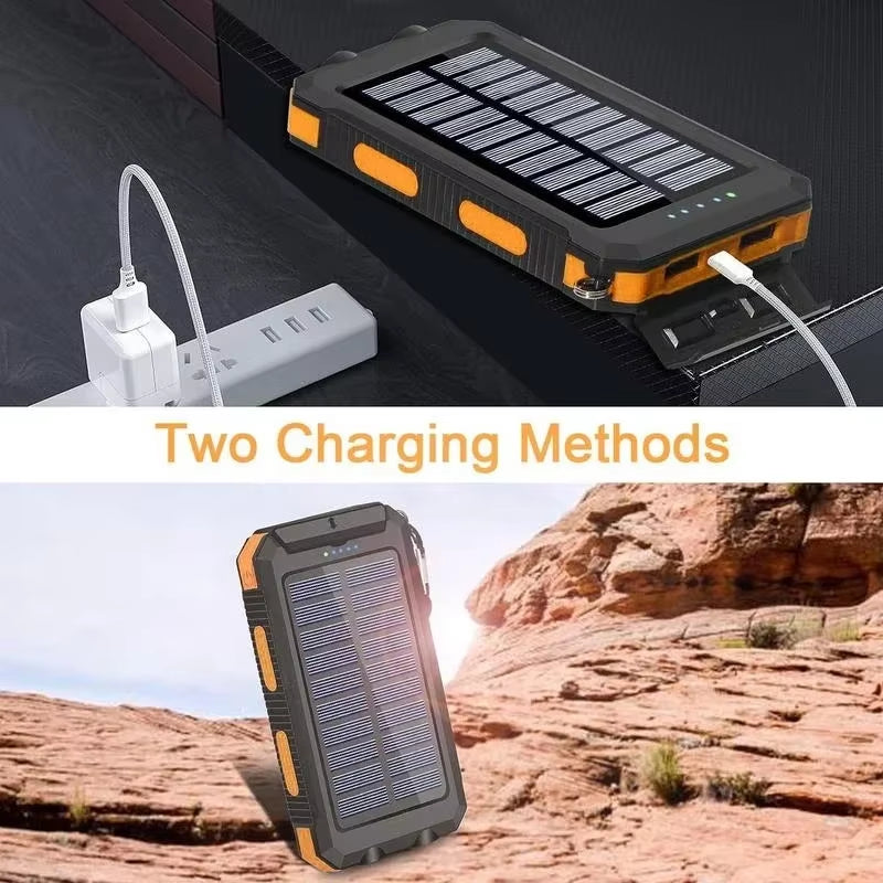 4-In-1 Solar Power Bank 10000Mah - Portable Charger+Flashlight for Outdoor Camping