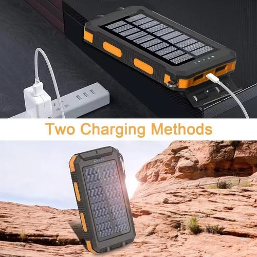 4-In-1 Solar Power Bank 10000Mah - Portable Charger+Flashlight for Outdoor Camping